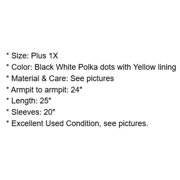 Lavender & Honey Jacket Plus Size 1X Black Polka Dot Ruched sleeves Button trim - Picture 4 of 9